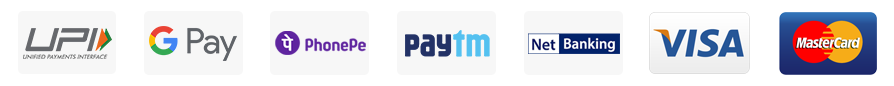 Supported Payment Methods: UPI, GPay, PhonePe, Paytm, NetBanking, VISA, MasterCard